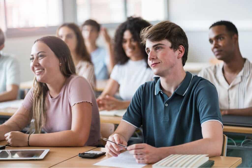Students in high school classroom.